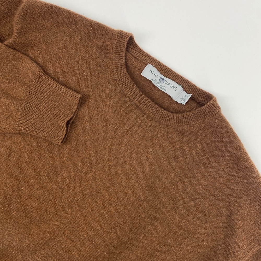 Alan Paine Cashmere Sweater Mens XL Brown Crew Luxury Preppy Classic Old Money